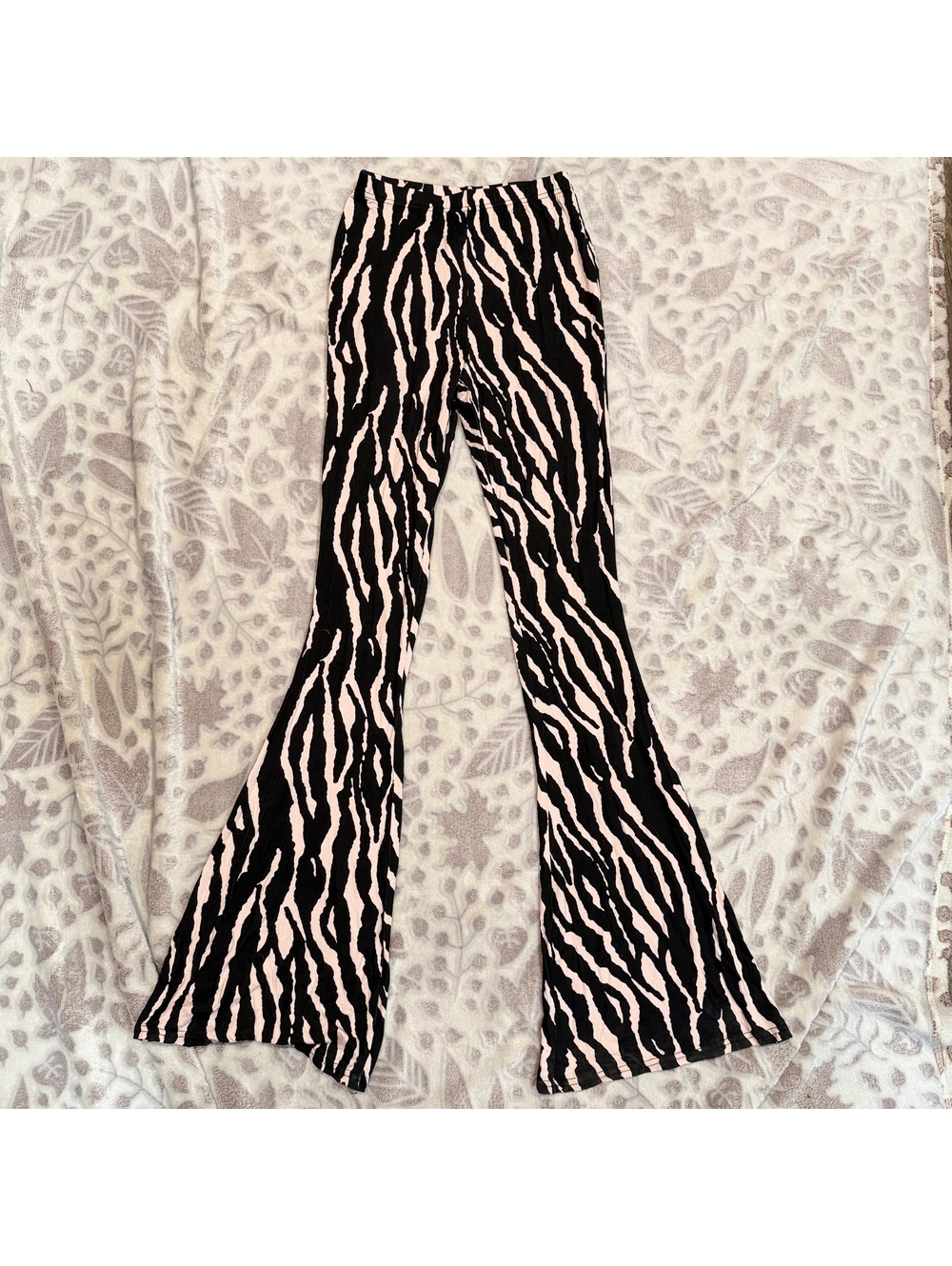 Nasty Gal Zebra Print Flare Pants Pink Black Stretch Festival Y2K UK 6‎ US 2